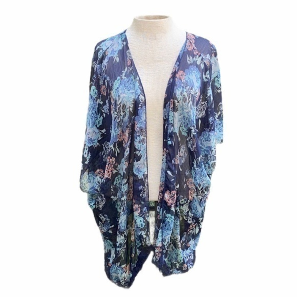 Mason + Mackenzie sheer cardigan small blue floral print